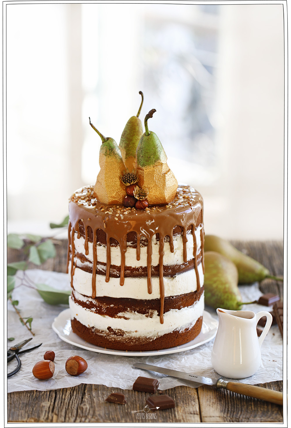 Gros gâteau facile - Poire Chocolat praliné vanille - Recette - Petits Béguins