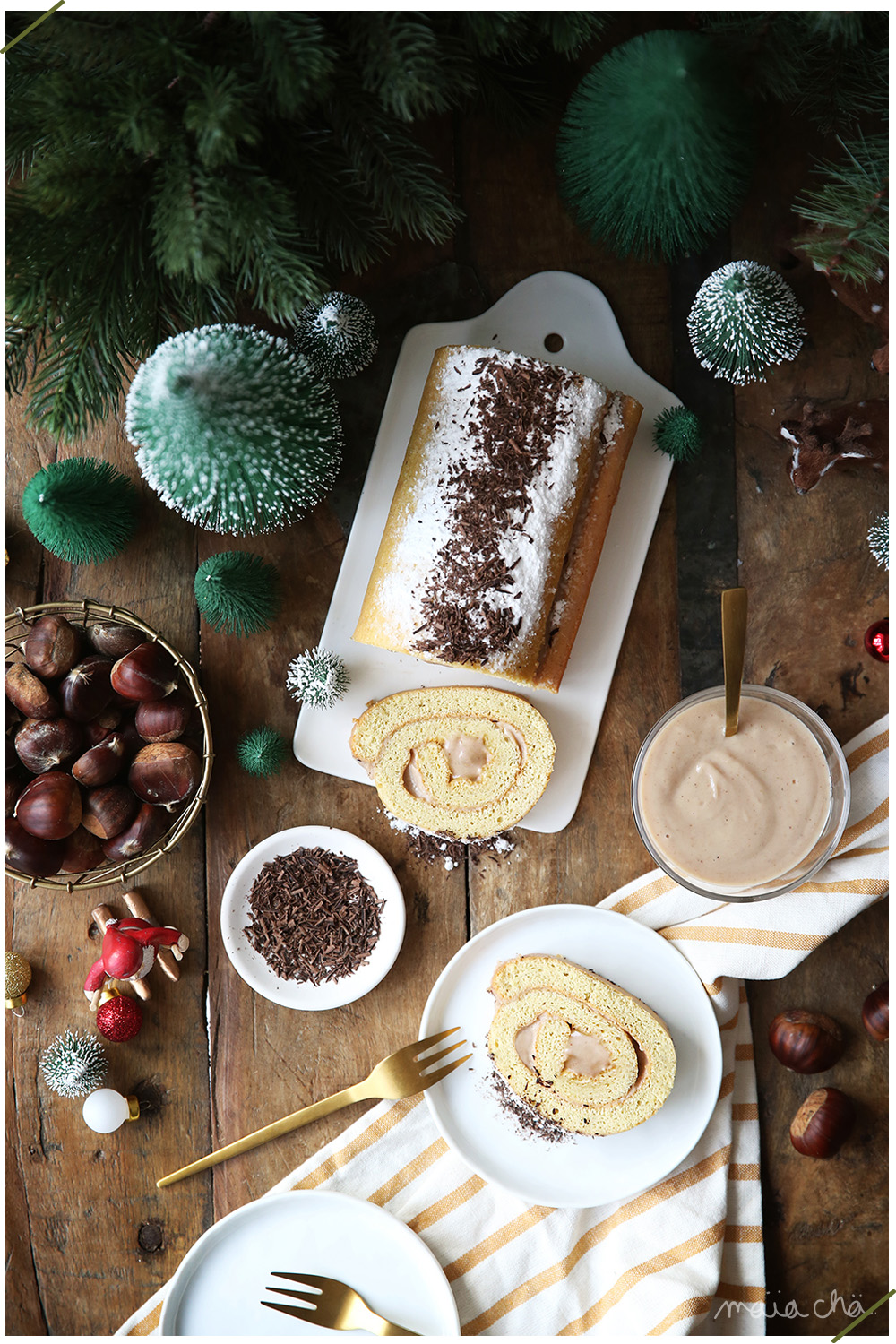 Gâteau roulé facile aux marrons - Goûter de Noël - Maïa Chä